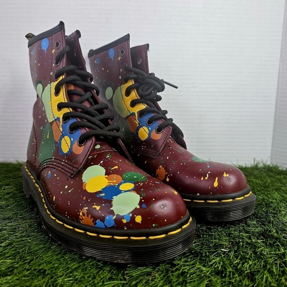Dr. Martens 1460 Cherry Splatter Smooth Leather Combat Boots - Picture 2 of 10
